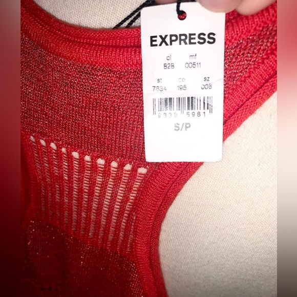 Express Cherry Red Sheer Linen Racer back Cami tank top New Small - Picture 6 of 7